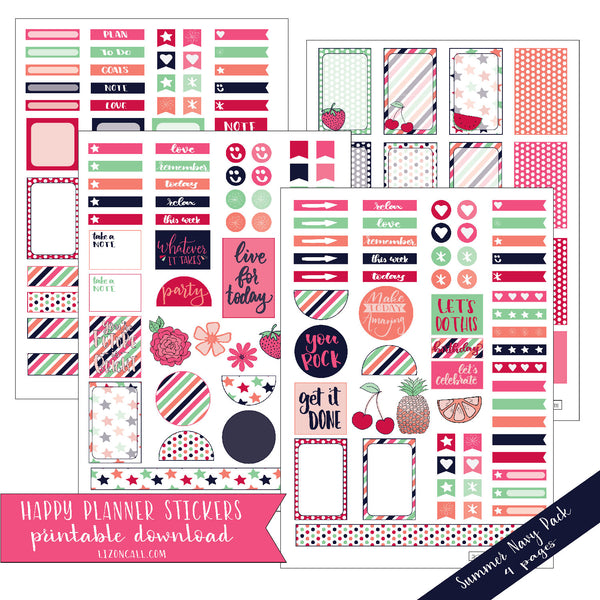 Happy Planner Stickers - Summer Navy