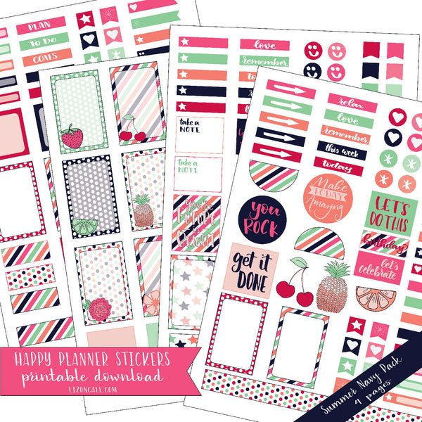 Happy Planner Stickers - Summer Navy