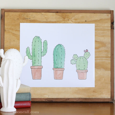 3 Cactus Print - hand drawn, watercolor print available @lizoncall.com