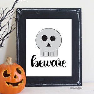 Hand lettered beware skull print available at lizoncall.com shop
