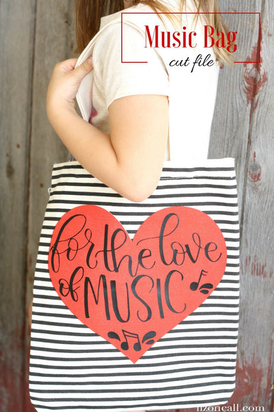 Add a fun touch of DIY to your music bag with this hand lettered for the love of music cut file.