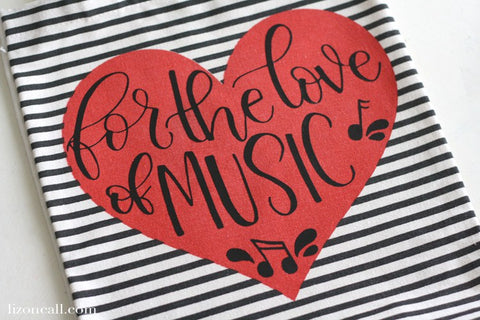 Add a fun touch of DIY to your music bag with this hand lettered for the love of music cut file.