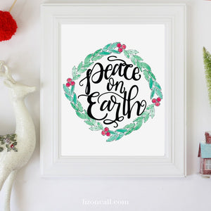 Hand lettered Peace on Earth Christmas Printable.