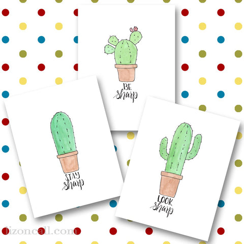 A fun set of 3 succulent printables - hand lettered and watercolored available at lizoncall.com